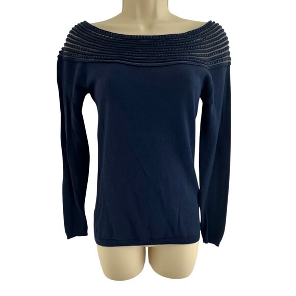 Boston Proper Navy Blue Embellished Illusion Soft Knit Sweater Top Shirt Size XS - Picture 1 of 10